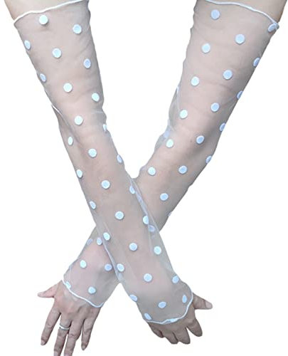 Wambere 1 Paar Damen Kühlung Arm Ärmel Lange Ultradünne Fingerlose Ellbogen Sommerhandschuhe Sonnenschutz UV Schutz Kühles Netz Tül Fingerlose Armstulpen Perfekt Party Outdoor Sportaktivitäten,Weiß A