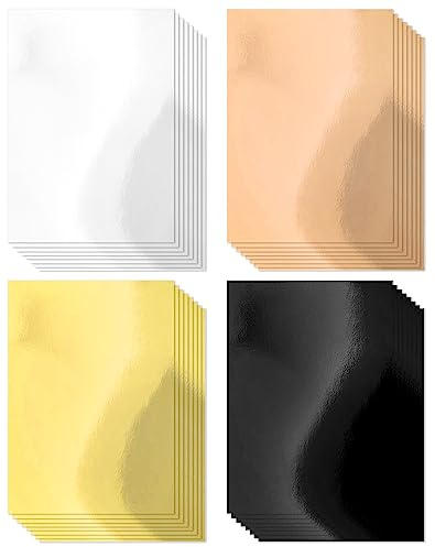 Cinvo Lot de 32 feuilles de papier métallique A4, papier cartonné épais en feuilles de 250 g/m², papier miroir scintillant réfléchissant pour la création de cartes, scrapbook, affiche, carton pour