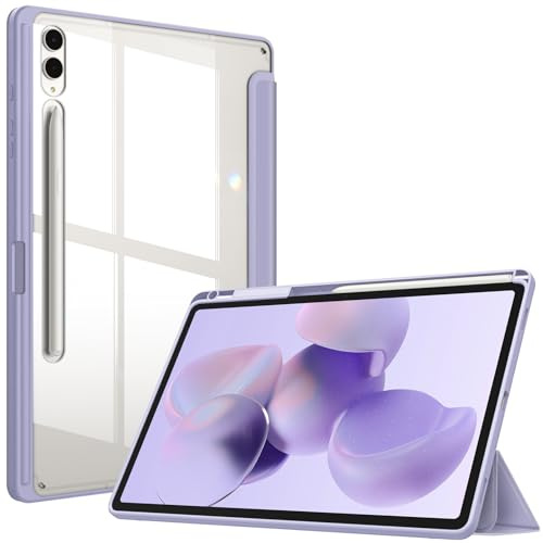 Fintie Hybrid Hülle für Samsung Galaxy Tab S10+ Plus/S9+ Plus 12.4 Zoll Tablet mit Stifthalter - Stoßfeste Schutzhülle mit transparenter Hartschale auf der Rückseite, Pastellviolett