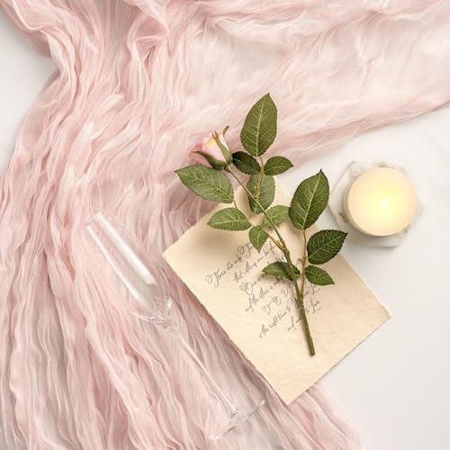 AOKSUNOVA Tischläufer Rosa Hochzeit Tischläufer Tüll Stoff Tischläufer Dekostoff Tüllstoff Hellrosa