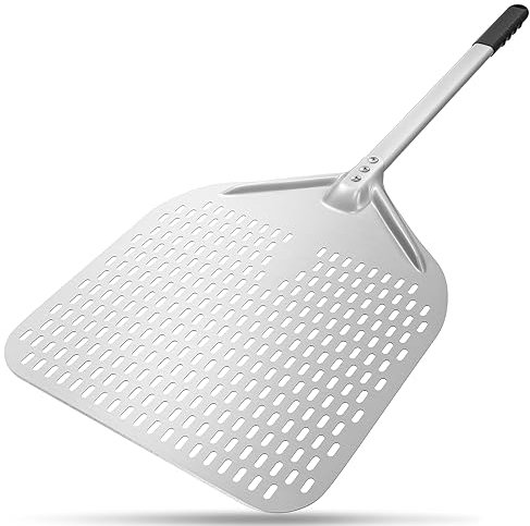 G.a HOMEFAVOR 14 Zoll Perforierter Pizzaschieber, Pizzaschaufel aus Eloxiertes Aluminium Pizzaschaufel Pizzawendeheber mit verlängertem Silikongriff, 88 cm insgesamt