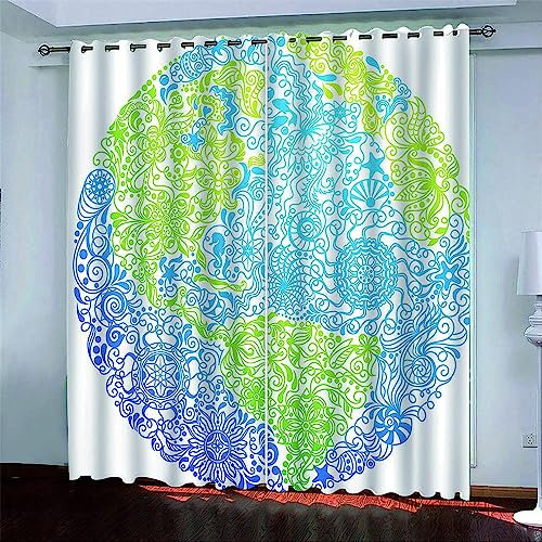 Lärmschutzvorhang Ösen Kinderzimmer Junge Verdunkelungsvorhang Blickdichter Gardinen 3D Hd Druck Kreative Erde 2Er Set Vorhänge Schlafzimmer Fenster