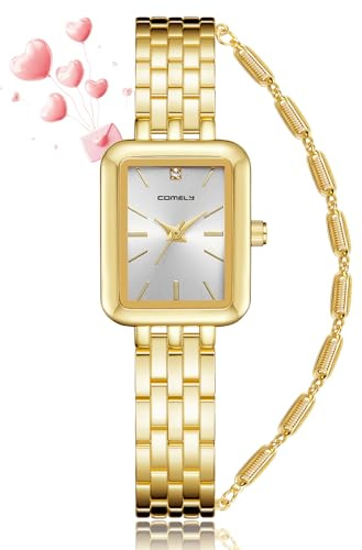 CIVO Montre-Femme-et-Bracelet Acier-Inoxydable Doré Rectangulaire - Montre Femme Designer Étanche Montre Bracelet Femme Élégante Analogique Quartz, Cadeau Femme