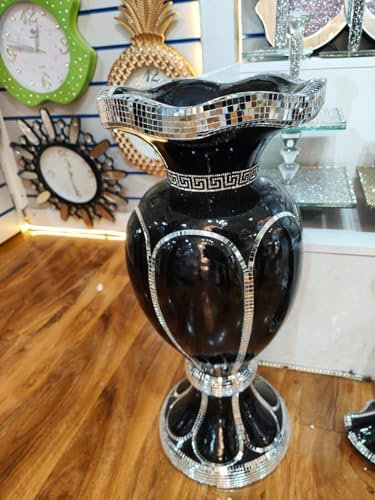 Deenz Floor Vase Large 40X60Cm Crushed Diamond Crystal Sparkly Mirrored Floor Vase Home Decorration Artificial Flowers (Black V051)