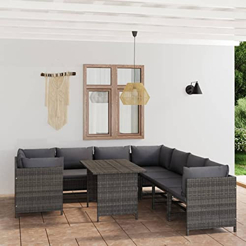 NITCA Lounge Möbel Outdoor 9-TLG Rattan Gartenmöbel Set Garnitur Sitzgruppe Grau Lounge L Form Ecklounge Sofa Terassenmöbel Außen mit Kissen Loungemöbel(4xEckteil+4xMittelteil+Tisch)