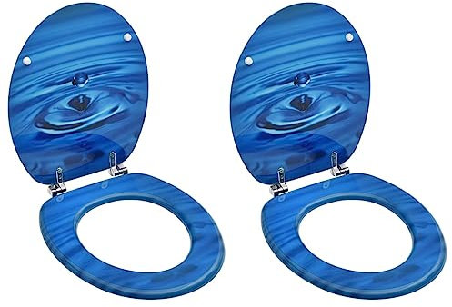 Abattants WC avec Couvercle 2 pièces MDF Bleu Motif Goutte d'eau Abattant WC avec abattant WC et Couvercle MDF et charnières en Alliage de Zinc Rome Facile à Installer et à Nettoyer