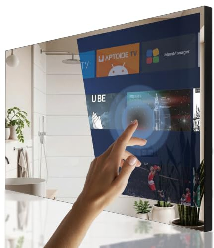 18.5 Inch Smart Mirror TV, IP65 Waterproof LED TV for Bathrooms and Hotels | 1080P Full HD Android 14 Smart TV with Touchscreen, Bluetooth, Wi-Fi, Built-in Speakers, Wall or Recessed Installation