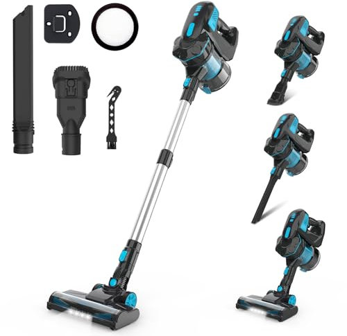 Aspirapolvere senza fili, Scopa elettrica senza filo potente, Leggero e silenzioso, Aspirapolvere 6 in 1, Autonomia 45 minuti, batteria rimovibile, aspirapolvere senza sacco per pavimenti duri