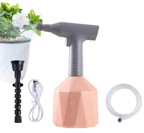 Mister Pour avec bouteille de pulvérisation de jardin, arrosoir automatique de 1 litre rechargeable, arrosage électrique portable, monsieur pour automatique avec tuyau d'eau de 8,2