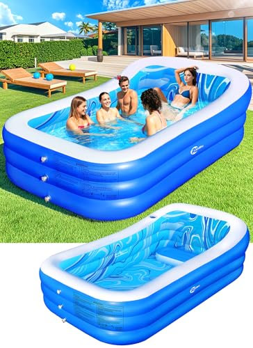 Inflatable Pool with Big Backrest and Seat,Oversized Thickened Large BlowUpPool for Adults,Inflatable Backyard Pools for Adult,Durable Swimming Pools Summer Water Party98 x63 x21.6(Blue)