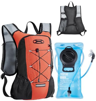 VEVOR Mochila de Hidratación Aislada de 8 L con Vejiga de Agua de TPU de 2 L, Mochila para Correr Mochilas de Senderismo para Ciclismo Correr Viaje Naranja, para Hombres y Mujeres, 460 x 320 x 125 mm