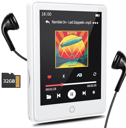32GB Lecteur MP3 Bluetooth 5.3 avec 2.8 Pouces Plein écran Tactile, Haut-Parleur intégré，Lecteur de Musique HiFi sans Perte, avec Radio FM, Enregistrement,E-Book, réveil，Support jusqu'à 128 GB