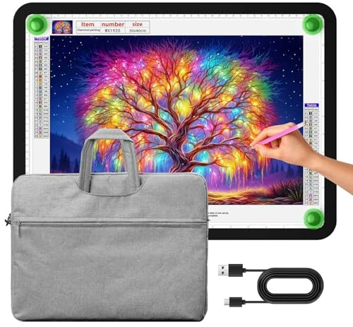 Zocelight mesa de luz A3 con bolsa, 46.2 * 33.9CM, 6000Lux Súper brillante mesa de dibujo para rastreo, botones físicos laterales,caja de luz magnética para pintura de diamantes, bocetos,trazar(negro)
