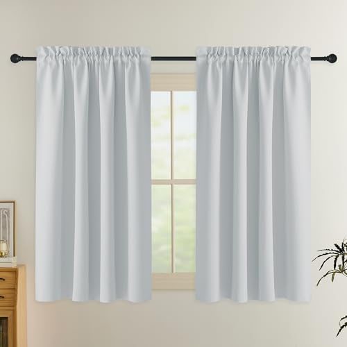 PONY DANCE Tende Corte per Salotto Moderne 2 Pezzi L 140 x A 145 cm Tende Oscuranti per Interni Curtains Termiche con Tasca per Cameretta Bambina, Bianco Grigiastro