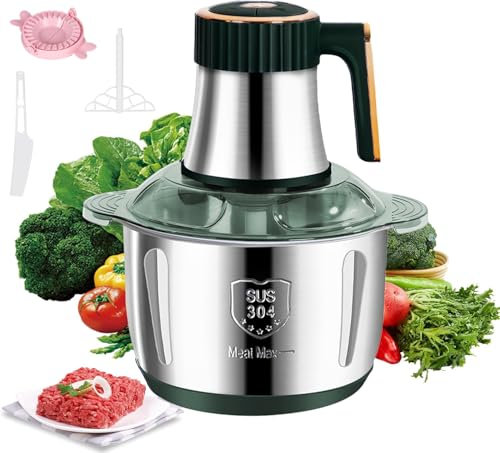 Hachoir électrique Avec Bol Acier Inox 5L,Mixeur Hachoir Multifonction pour Légumes,Hachoirs à Viande 500W,5 Niveaux de Vitesse,6 Lames Amovibles,Bruit 36db