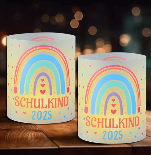 12 Windlicht Tischdeko Einschulung Regenbogen, Schulkind 2025 Junge Mädchen, Deko Schulanfang Einschulung Deko, Windlichtdekoration für Licht oder Teelicht,Teelichter