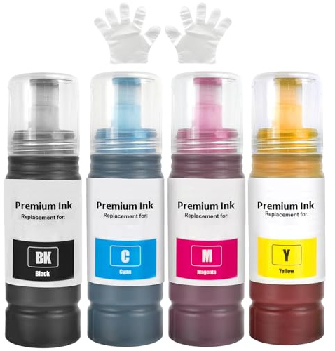 SHUOLEI Ink Bottle Compatible with Ink Multipack for ET-2860 ET-2861 ET-1810 ET-14100 ET-2810 ET-2830 ET-2865 ET-2876 ET-2710 ET-2720 ET-2811 ET-4800 printer 7500 page (4 Pack BK/C/M/Y)