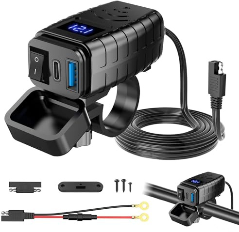 Idota Motorcykel USB-uttag vattentätt med på/av-brytare och Quick Charge Type C multi USB-kabel snabbseparator adapter för motorcykel och husbil laddare