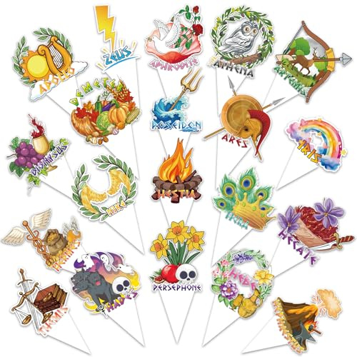 Htabiol Greek Mythology Cupcake Toppers, 60Pcs Olympian Gods Cupcake Decor | Greek Mythology Cake Toppers, for Ancient Greece Party, Percy Jackson Birthday, Camp Half Blood Party, No Assembly Need