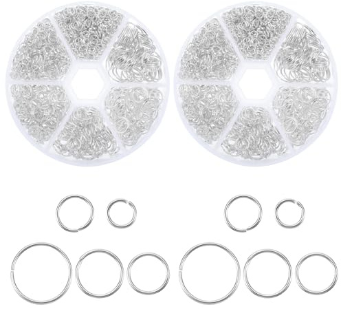 Classicseali 1940 Stück Kettenhemd Ringe, Chainmail Rings, Biegeringe Edelstahl, Verbindungsringe, Spaltringe für Ohrring Halsketten Armband DIY Reparatur, 4/5/6/7/8/10mm (Silber)
