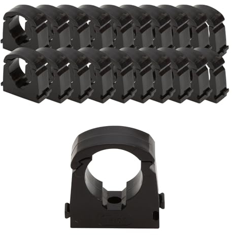 Talon Hinged Pipe Clips – Secure Pipe Fixing Brackets for 15mm Pipes | Snap-Fit Hinged Clip Design | Easy Screw Fixing Base | Strong Grip & Durable Build | Project DIY (20 Pack, Black 15mm)