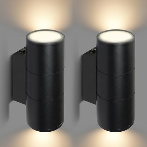 IMPTS 2 Stücke Wandlampe Innen LED Wandleuchte Aussen Up and Down | Leuchten Aussen mit GU10 Leuchtmittel 3000K Schwarz Aluminium Zimmerlampe für Schlafzimmer Wohnzimmer Garten Balkone