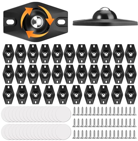 32 Roulettes pour Meubles Noires 360° rotatives Mini Roulette avec Vis et Autocollants Double-face autocollantes Roulette Meuble adaptées à Bois Métal Plastique Verre petits meubles Projets DIY