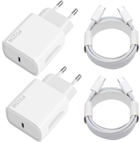 USB C Ladegerät 25 W, 2-Pack Ladegeräte für USB C 2x2m Schnellladekabel, Schnellladeadapter kompatibel für Samsung Galaxy, iPhone 17,16,15 Plus Pro Max, iPad, Huawei, Xiaomi, Netzteil Fast Charger