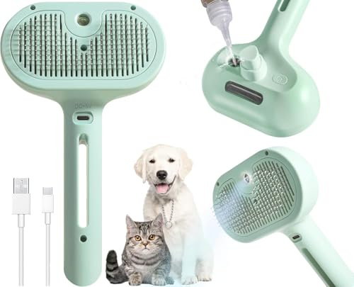 AIBAIDMing 3-in-1 Magic Steam Brush for Dogs & Cats | Self-Cleaning Grooming Brush with Mist Massage, Rechargeable & Portable Pet Hair Remover for Long/Short Hair, Shedding Control (Green)