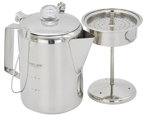 Camping Percolator Coffee Pot, Stainless Steel Percolator, 9 Cup Capacity, Portable Outdoor Brew Maker, Lightweight Compact Design, Ideal for Hiking, Picnics, Travel Use