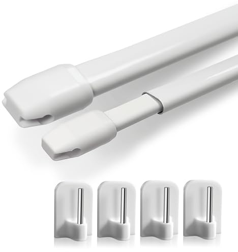 Rollina Bastone per tende senza foratura, bianco, set da 2 pezzi, autoadesivo, 40 – 70 cm, allungabile | Asta per tende da finestra con 4 ganci adesivi | Made in Germany