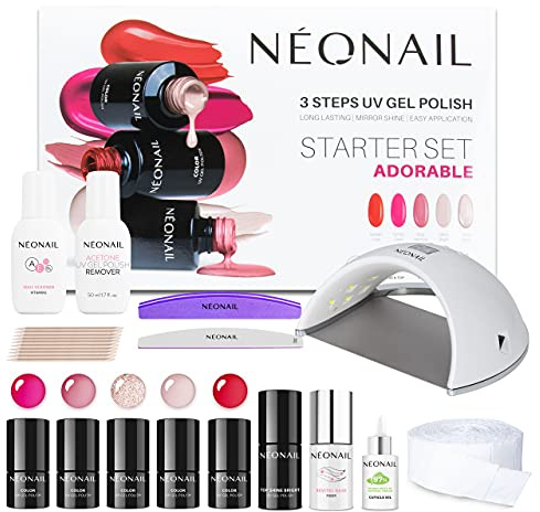 NÉONAIL Starter Set ADORABLE - LED UV Lampe 21W/48 - UV Nagellack - Maniküre Set - Top - Starterset mit Lampe - Sets - Nagellack Set - Farben - Base - Manicure - Nagelset