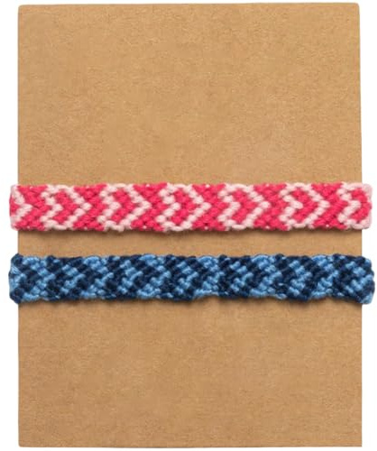 BEAMARKER 2 Bracelet D'Amitié Tressé en Forme de Cœur Style Bohème en Coton Tissé Ajustable Idéal pour la Saint Valentin la Famille Ou Les Couples (Rose et Bleu)