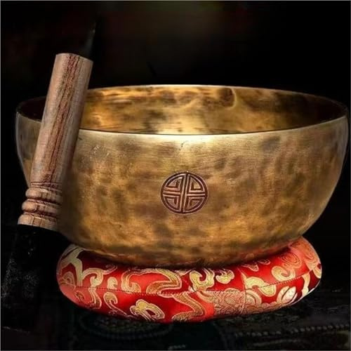 Tibetansk skål med klangskål, full måne med dämpning, sångskålar i koppar för musikterapi, ljudterapi, helande och meditation (13–14 cm)