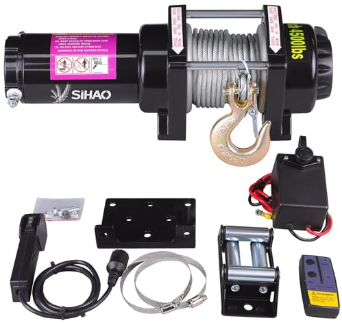 Elektrische Winde 12 V DC mit Kabel, IP55 Elektrische Winde mit 10 m synthetischem Stahlkabel und kabelloser Fernbedienung × 1, für Anhänger, Geländewagen, Anhänger, UTV ATV (4500LBS)