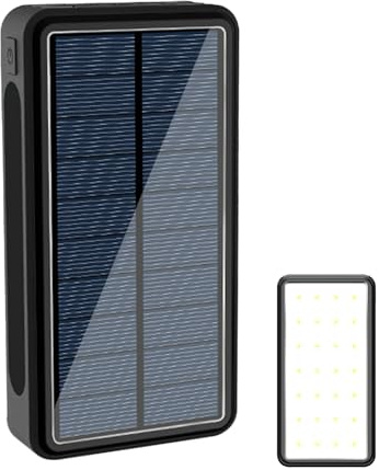 Batterie Externe Solaire, Batterie Externe Solaire Chargeur de Téléphone, 20000mAh Étanche avec Lampe LED pour Camping, Randonnée, Transport et Pique-Nique