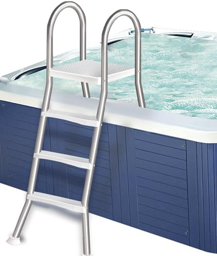 Errzom Escalera de Piscina de Alta Resistencia de 4 Peldaños para Piscinas 135 cm, con Doble Barandilla y Peldaños Anchos Antideslizantes, Escalera de Acero para Piscinas Elevadas,110cm
