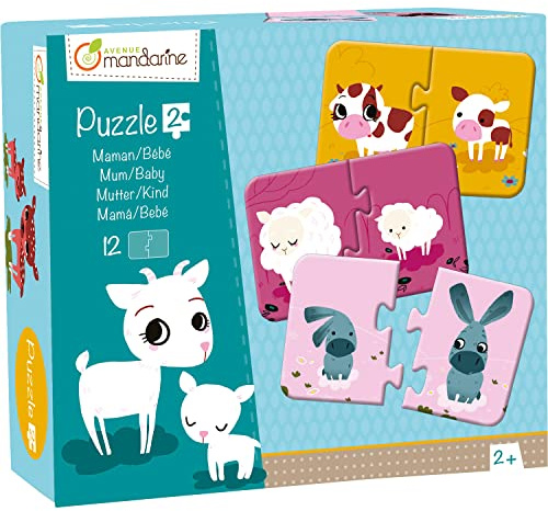 MY MANDARINE JE502O - Lernspiel mit 12 Puzzles (2 Teilen), ab 2 Jahren, Mutter/Baby, 1 Stück