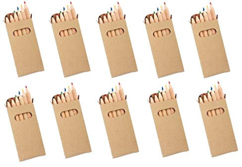 sin4sey 10er Buntstifte-Set Klein Mitgebsel Hochzeit Restaurant Kinder Verpackung Braun