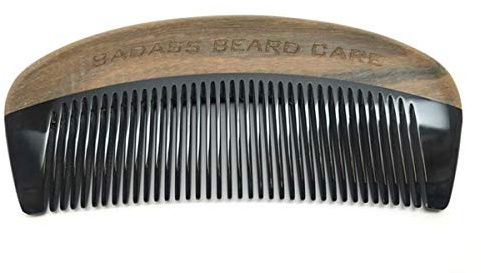 Badass Beard Care Black Series - Fine Tooth Ox Horn Comb For Men - 100% Ox Horn & Sandalwood, Hand Made, Sanded and Polished