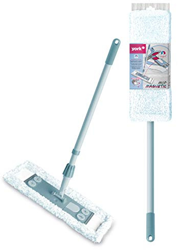 YORK | Rotierender Flachmop | Magnetic | Bodenwischer | Wischmopp | Mopp | Wischroboter | Reinigung von Fliesen und Laminat | Grau-Blau | 47 x 17 x 90-145 cm