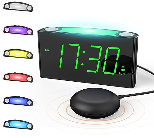 Mesqool Digital Alarm Clock for Heavy Sleepers and Deaf with Bed Shaker, 7 LED Beside Clock with Night Light, Full Range Dimmer Alarm Clock, 2 USB Ports, Plug-In Clock & Battery Backup