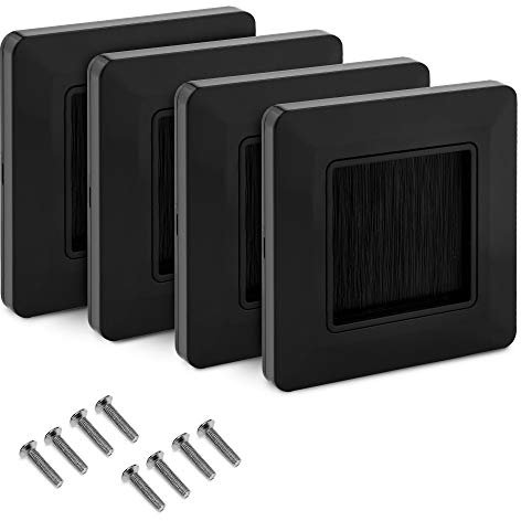 kwmobile 4x Blende Kabeldurchführung Unterputz - Unterputzdose Deckel - Kabel Eintritt Austritt - Dose Abdeckung mit Pinsel Bürste - Schwarz-Schwarz