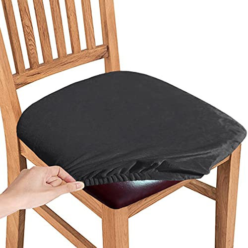 SHILV. HOME Sitzbezüge Aus Samt, Abnehmbarer, Abwaschbarer, Gepolsterter Sitzkissenbezug Mit Krawatten, Schonbezüge Für Möbelschutz Für Esszimmer, Küche (Dunkelgrau,Set of 4)