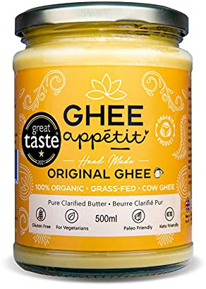 Ghee Appétit Organic Ghee 500 ml I Certified Organic I Free Range Grass Fed Ghee I Ghee Butter I Vegetarian I Ayurveda Ghee Recipe I Pure Clarified Butter I Artisan Ghee