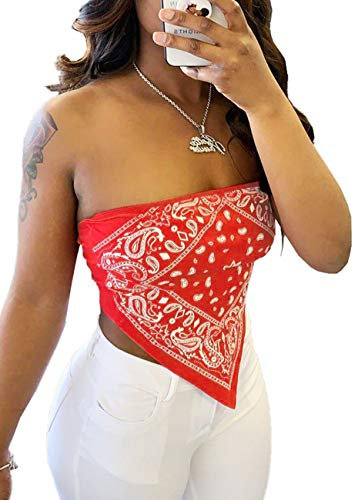 HAHAEMMA Damen Tube Schulterfrei Trägerlos Ärmellos Tie Dye Crop Bandana Paisley Top Top Hemdbluse Sommer