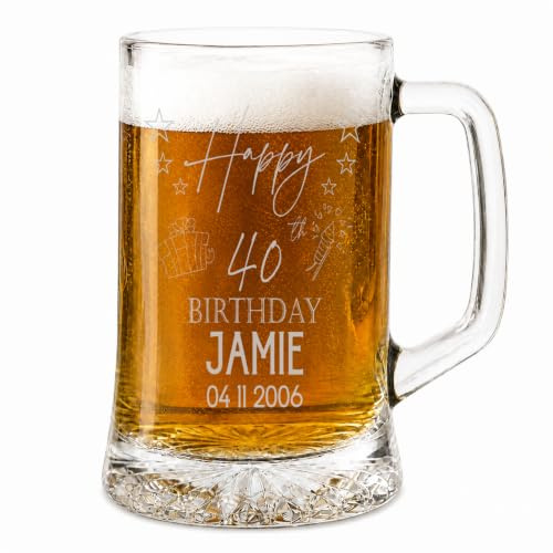 Personalised 40th Birthday Pint Beer Tankard Glass With Stars