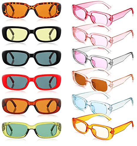 Fiada 12 Paar Rechteckige Sonnenbrillen für Damen Herren Retro Quadratische Brillen