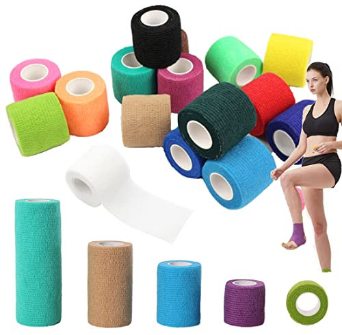 Selbsthaftende Bandage (12 Rollen), Haftbandage Fixierbinde Selbsthaftend für Verstauchungen, Schwellungen, Erste Hilfe und Schutz beim Sport