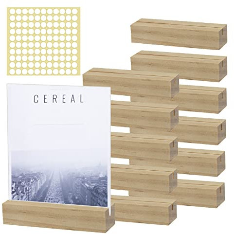 TIMESETL 12er Kartenhalter Holz Tischkartenhalter,10x2,5x2cm Platzkartenhalter Holz Tischnummer Halter Menükartenhalter mit Aufkleber, Natürliches Massivholz Fotohalter Kartenständer für Deko